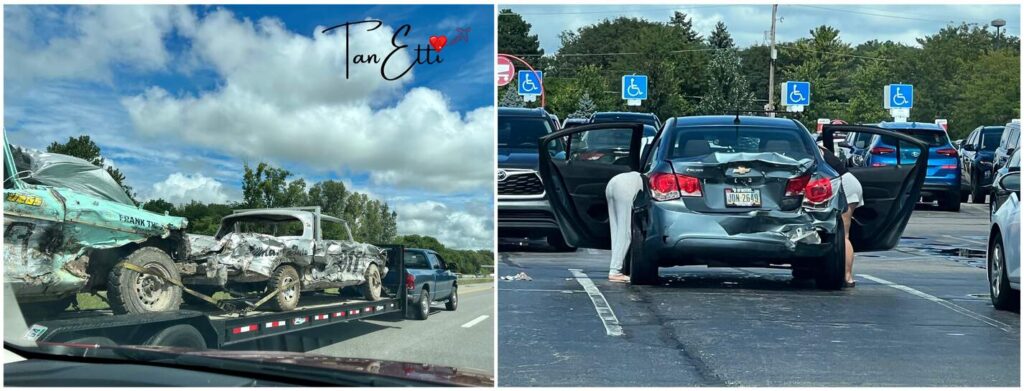 Links sind 2 Autos aus einem speziellen Auto- Rennen. Die beiden auf dem rechten Bild wollten wohl mit helfen.