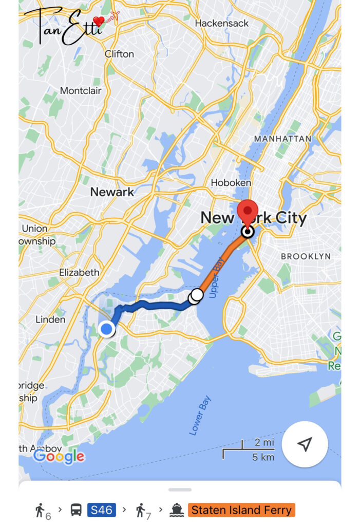 Unser Reiseplan von Staten Island mit Bus und Fähre nach Manhattan